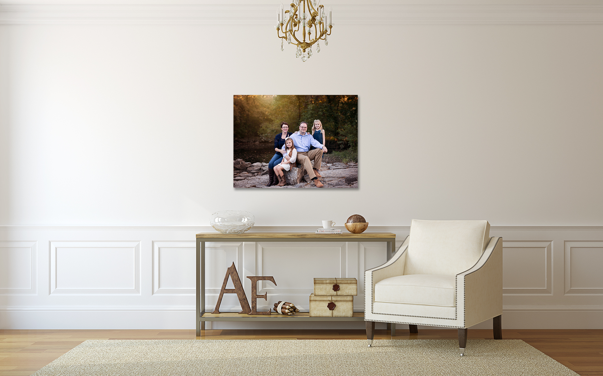 Dallas family photographer displays example of family wall art portrait mockup