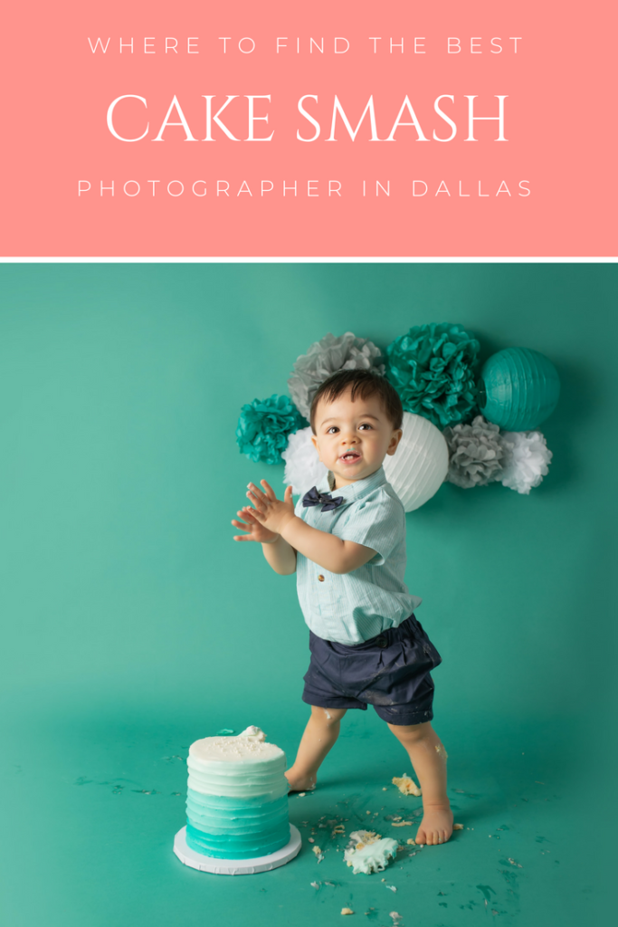 Best cake smash photographer in dallas designs teal ombre cake smash first birthday photography session.