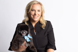 Luxe Paws Mobile Pet Spa owner and operator Rhea Vanderwerf pictured here with her darling dog, photographed by Dallas branding photographer Laura Levitan of Mod L Photography